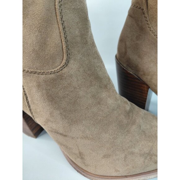 Very G Womens Western Suede Ankle Boots Size 8.5 Tan Block Heel - Picture 12 of 12
